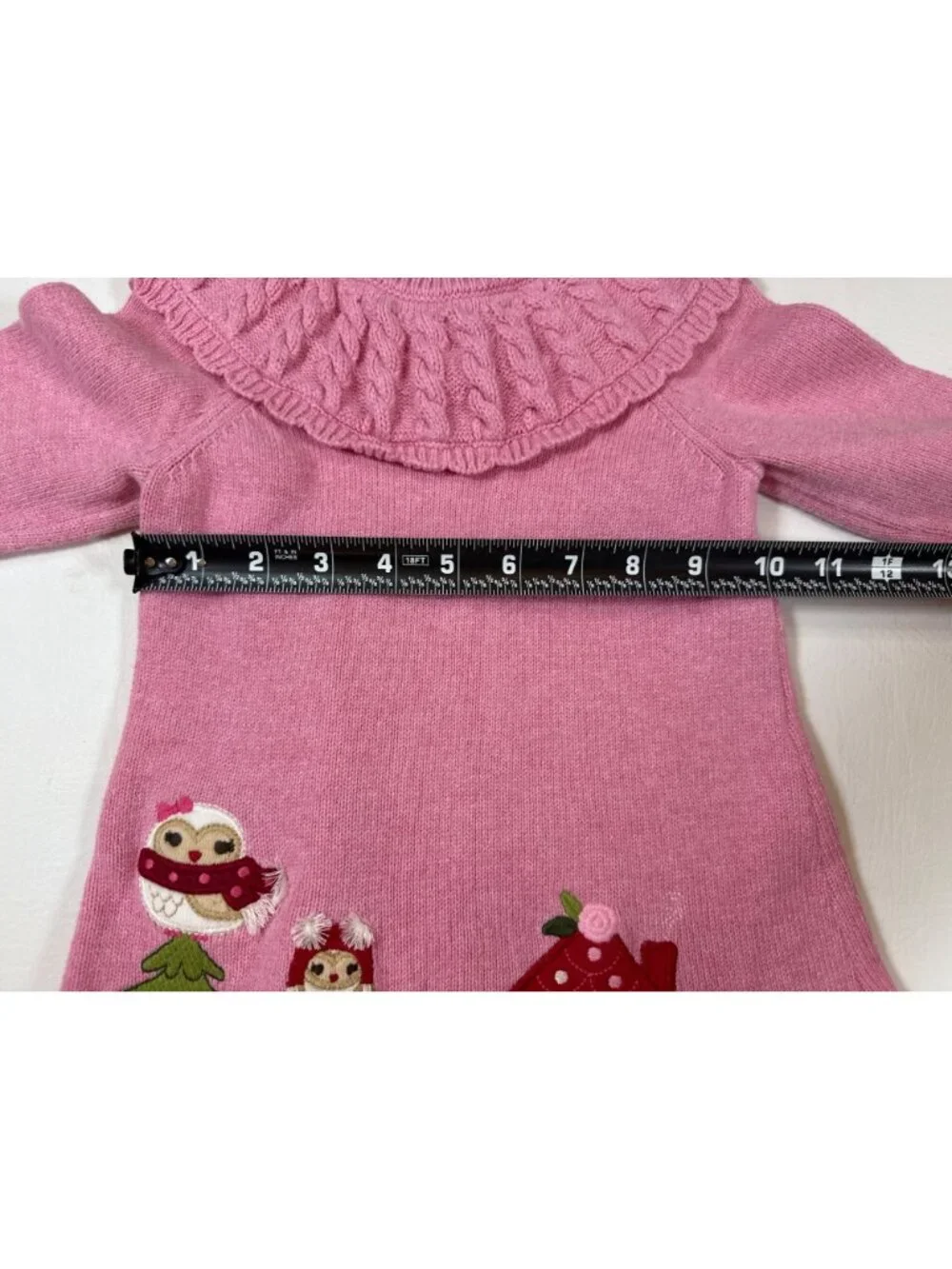Gymboree Girls 3T Pink Knit Sweater Dress Ruffle Winter bird Design (H712)